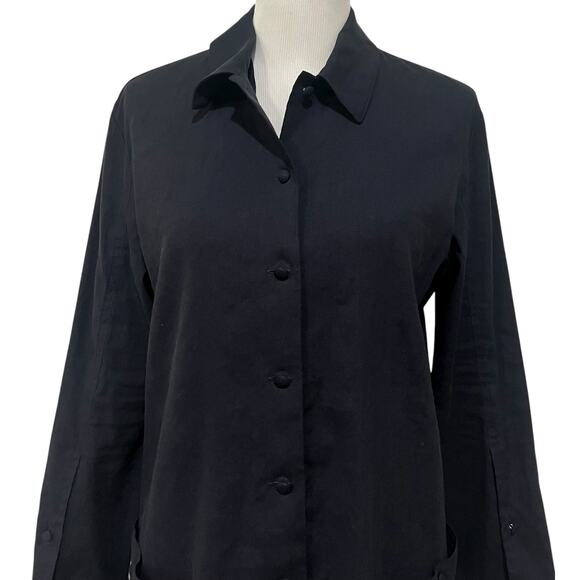 Theory Linen Blend Shirt Jacket Tunic Dark Navy Minimalist Button Up Women’s M - Picture 5 of 12